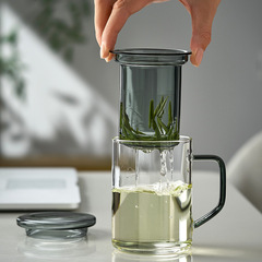 444Z批發玻璃泡茶杯 茶水分離 家用辦公室帶把大容量 茶杯個人專
