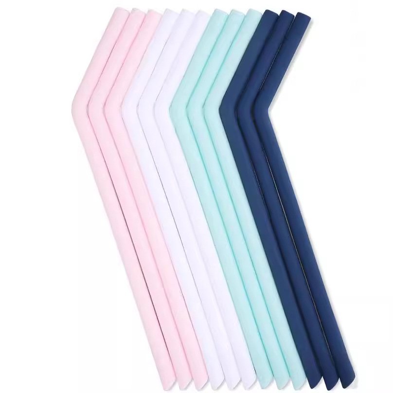 Pajitas de silicona de 20 tamaños, juego de calidad alimentaria, el más vendido en Amazon, almacenamiento de tubo curvo recto plegable de Color