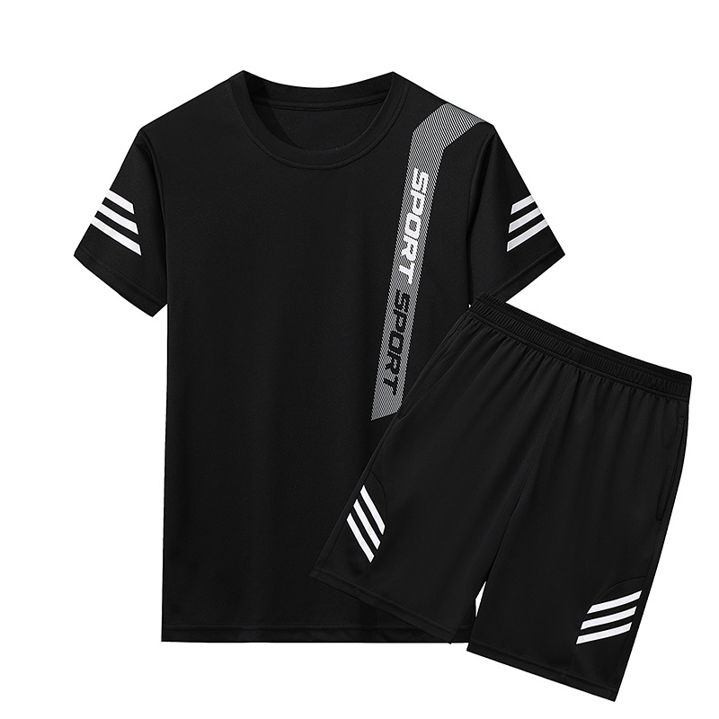 Trajes deportivos para hombres 2024 verano delgado hielo de secado rápido camiseta de manga corta de dos piezas juego de ropa casual de hombre al por mayor transfronterizo