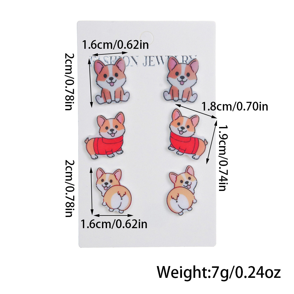 14g Weight 304 Stainless Steel Ear Needle Material Ear Studs Classification 1 Set Quantity Holiday, Daily Occasion Acrylic Material Printing, Animal Pattern Women's Gender Cute Style 1 Set Cute Printing Animal Arylic Ear Studs 无