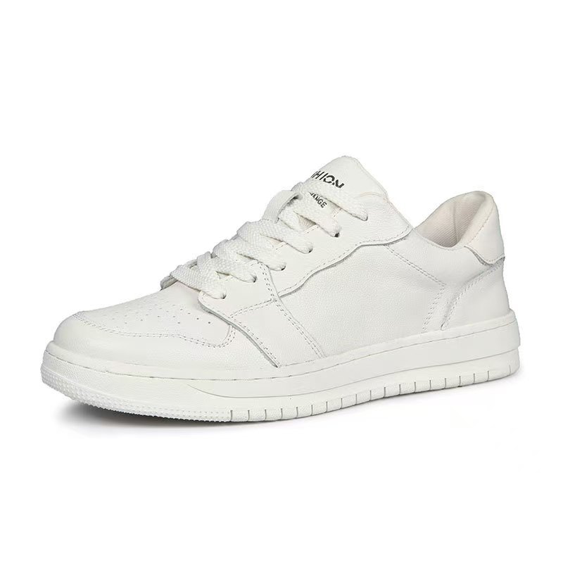 [Cuero de vaca de cabeza] cuero de moda versátil con suela suave de superficie suave de negocios deportivos casuales zapatos blancos cómodos