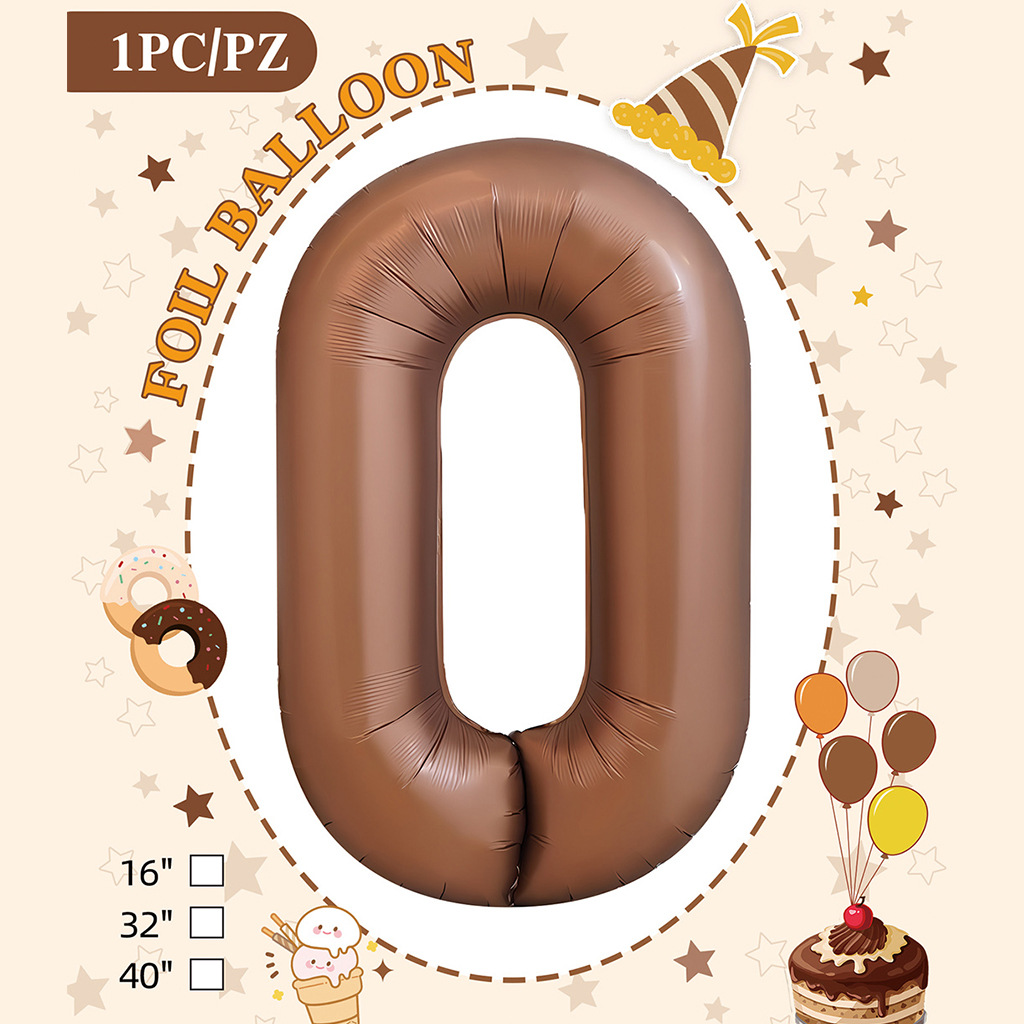 32 pulgadas color chocolate cumpleaños número tarjeta de papel independiente embalaje versión estadounidense decoración de fiesta película de aluminio papel de aluminio decoración de globos