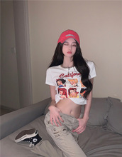 夏季新款学生甜辣妹卡通印花短袖T恤女韩版可爱修身显瘦学生短款