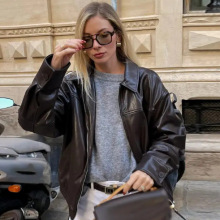 ZA速卖通爆款跨境外贸欧美风女装时尚潮流百搭仿皮飞行员夹克外套