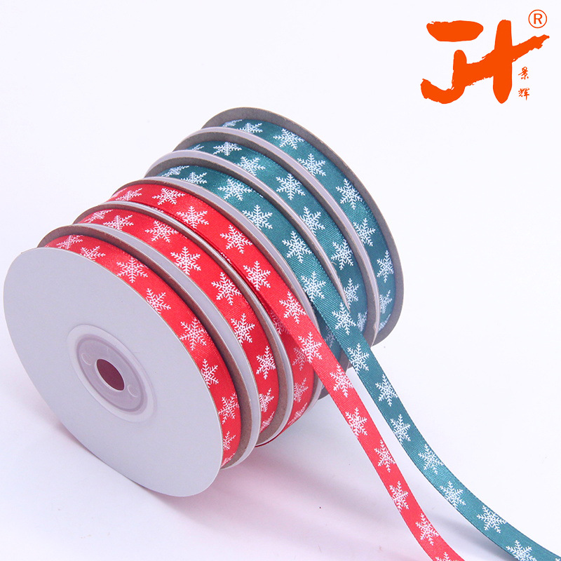 [Jinhui] en stock embalaje de Navidad cinta decorativa 1cm cinta roja brillante copo de nieve cinta de regalo