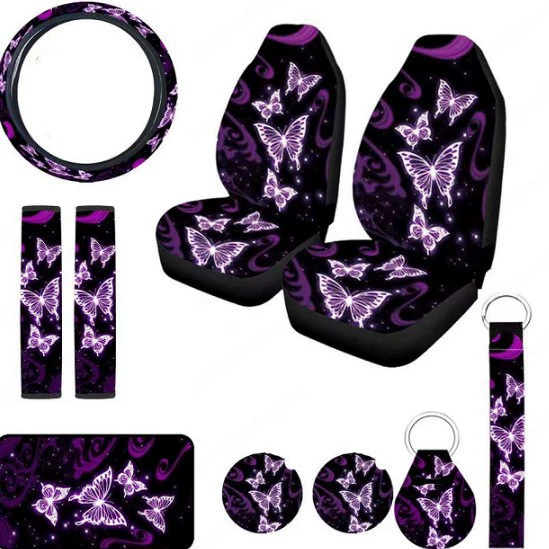 Автомобиль трансграничный универсальный принт фиолетовая бабочка переднее сиденье сиденье 10 комплектов Amazon плюс гаджеты