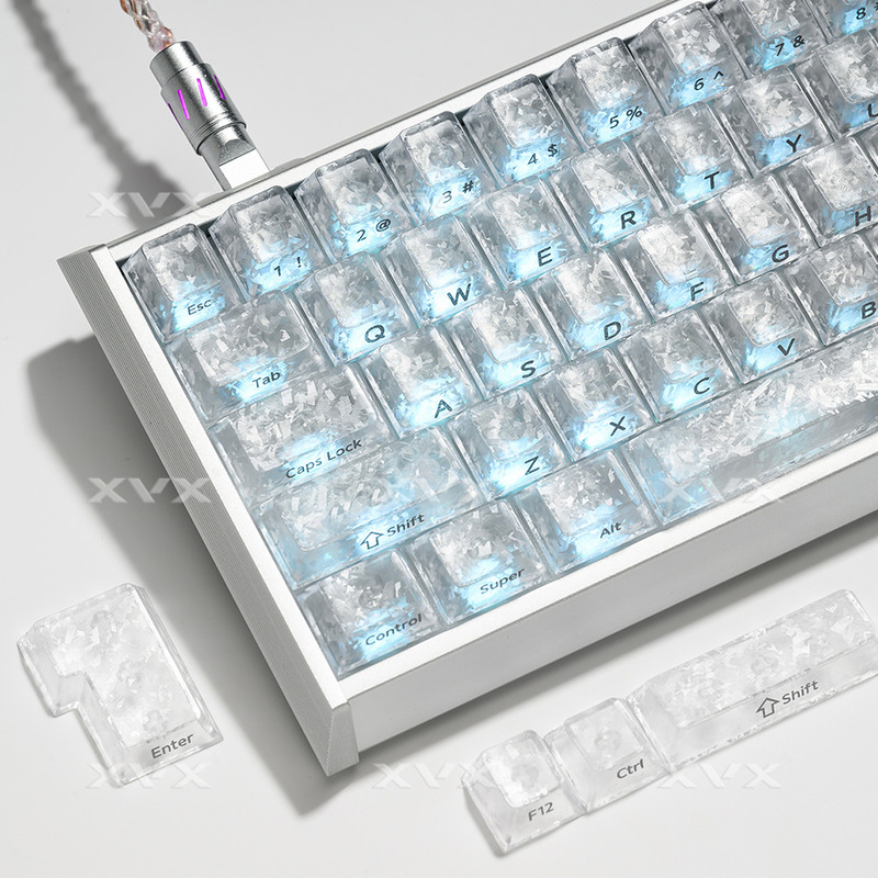 Xvx Ice Carbon Pattern Keycaps Carbon Fiber Texture Translucent Side-Engraved Original Mechanical Magnetic Switch Keyboard Keycaps Universal for Cross-Axis Switches