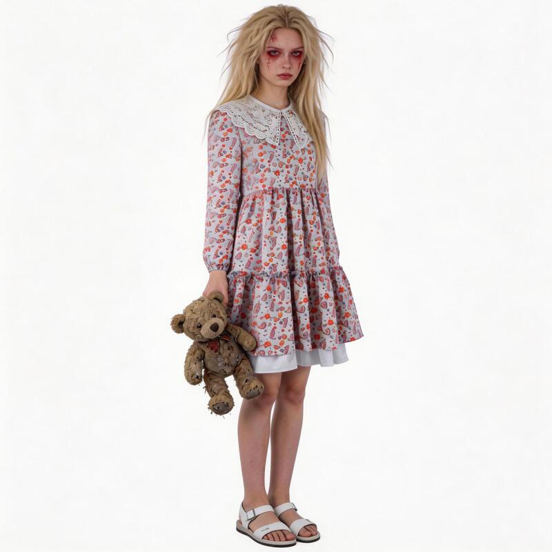 Movie Silent Hill Laura Cosplay Costume Floral Dress Halloween Convention Role-Playing Performance Outfit Movie Silent Hill Laura Cosplay Costume Floral Dress Halloween Convention Role-Playing Performance Outfit