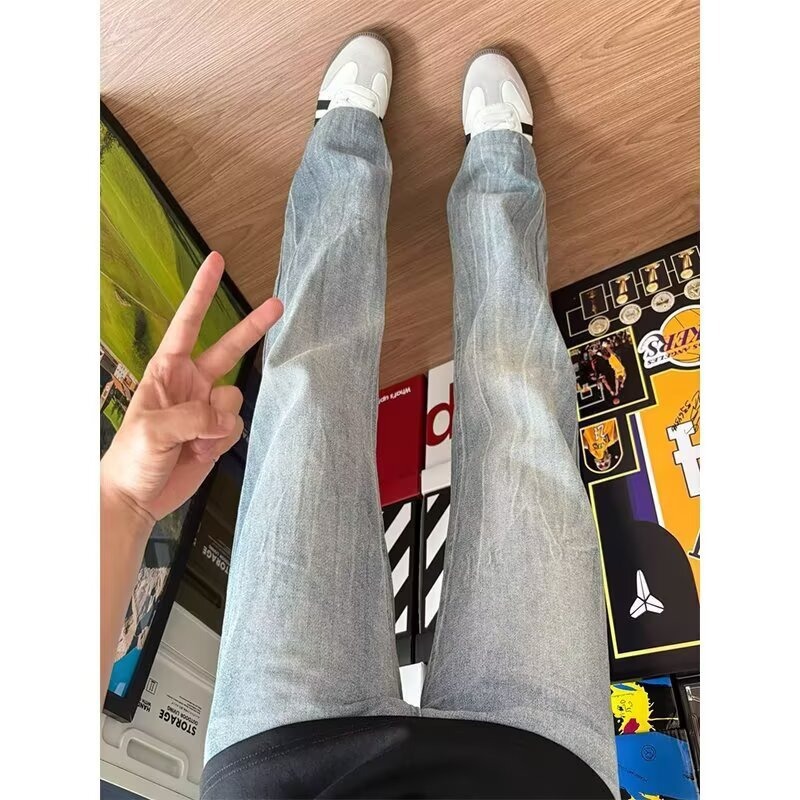 Pantalones Mezclilla Anchos Rectos Unisex de Mezclilla, Efecto Lavado para Uso Diario