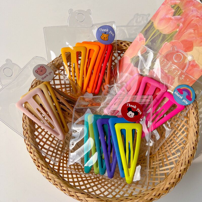 Korean color rubber paint large triangle BB clip geometric side clip hair accessories headdress 6 bags girls hair clip