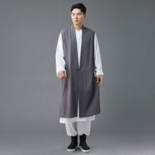 麻凡布衣苎麻 男士复古文艺风一扣长马褂中国风休闲长马甲