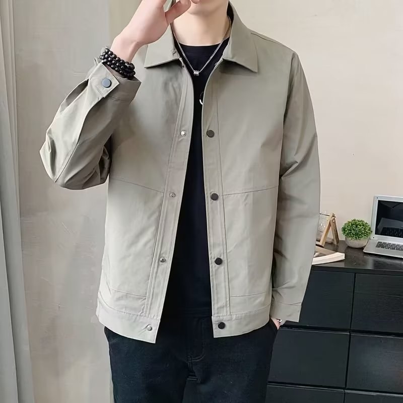 春秋季新款潮流时尚夹克男士翻领休闲运动薄款衬衣外套男装|undefined