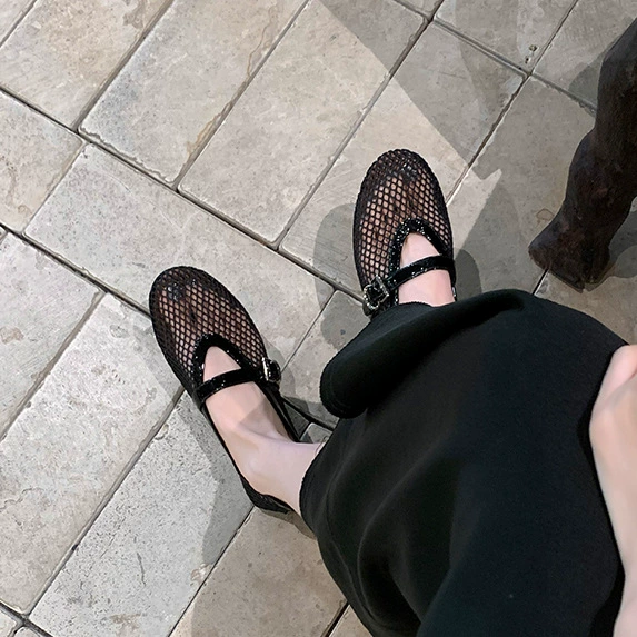 Первый слой воловьей кожи ~ женские туфли Мэри Джейн из натуральной кожи с мягкой подошвой и французской сеткой, дышащие сандалии на плоской подошве с вырезами, туфли в сеточку