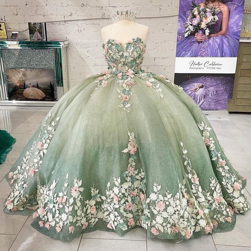 Lorencia Princess Dress Sweetheart Quinceañera Strapless Puffy Dress with Colorful Tulle 2026 New Lace Ball Gown Evening Dress