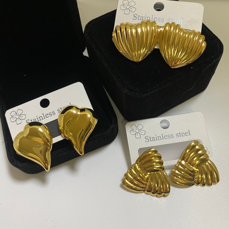 极简不锈钢饰品耳环女防过敏镀18K金耳钉小众油压耳环厂家直销|undefined