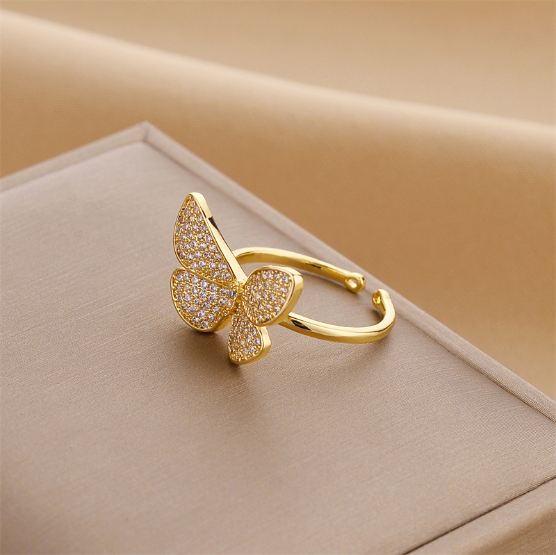 Plating, Inlay Design Fashion Style Fashion Butterfly Copper Plating Inlay Zircon Open Ring 1 Piece