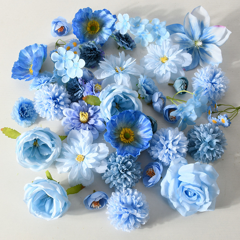 Simulación de flores azules DIY accesorios de cabeza de flores material de boda flor de flor flor flor de flor flor flor de pecho de flor de cabeza pared en el viento