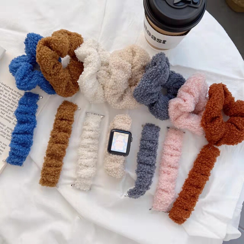 Suitable for Apple Watch 8 Generation Plush Large Bowel Band iwacth34567 Generation SE Teddy Velvet Band Set