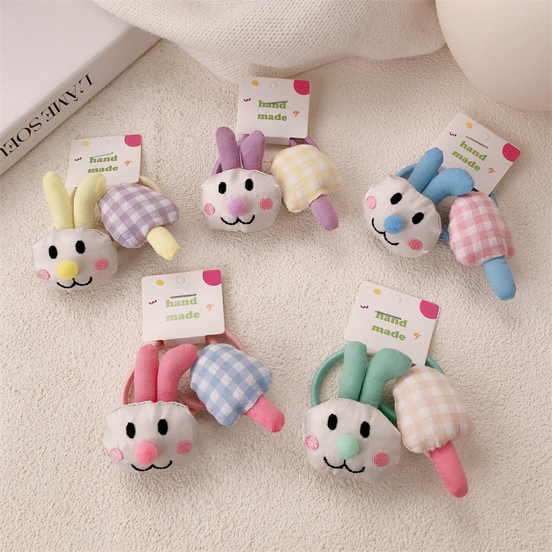 Diversión tela dibujos animados conejo hongos cabello lindos anillo de cabello de alta elasticidad correa de cabello de cola de caballo adornos para el cabello