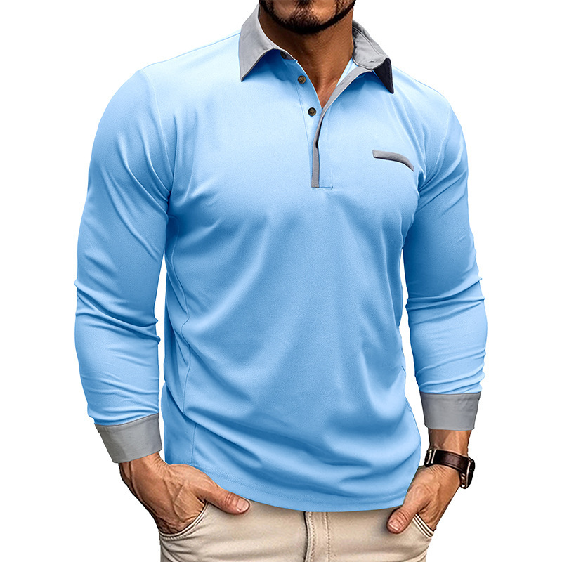 Camisa de polo de manga larga con solapa para hombre transfronterizo de Amazon