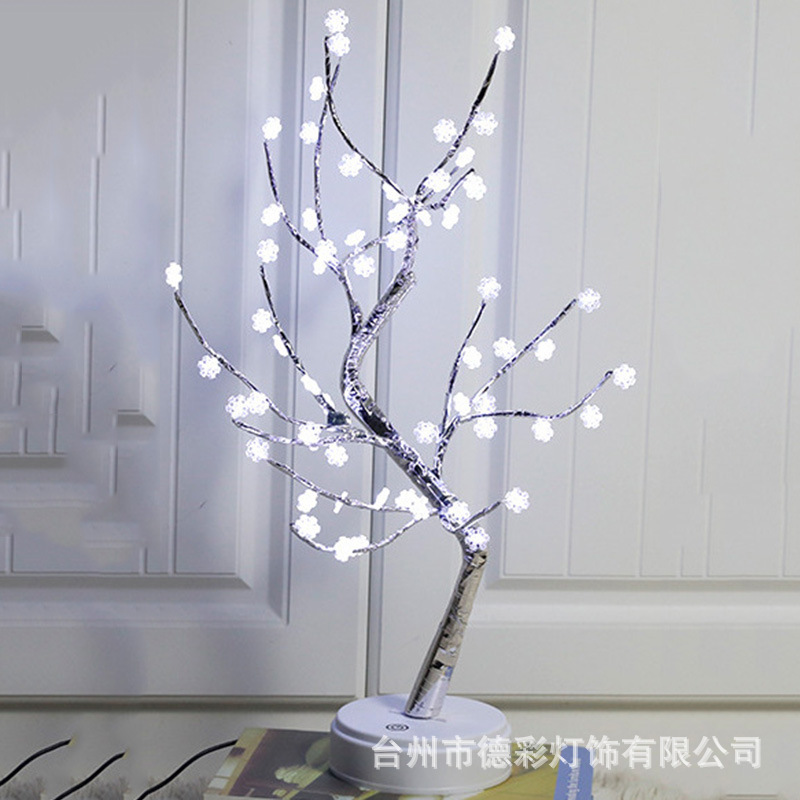 Amazon transfronterizo llevó la luz del árbol USB batería de doble propósito horizontal decorativo luz de la noche estrellada alambre de cobre luz del árbol en stock