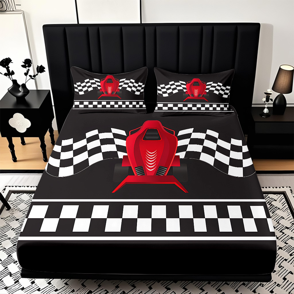 TEMU / JIT moda popular patrón de carreras 3D impresión digital cama de cama de cama kit de ropa de cama fábrica directa