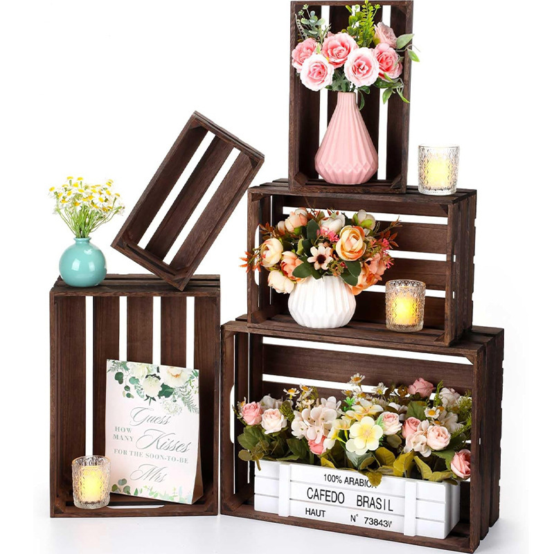 Solid Wood Storage Box Wooden Crate Display Display Wooden Box Storage Basket Decoration Photography Props Wooden Strip Basket Customization