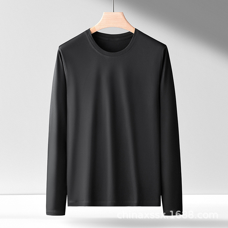 De alta gama de productos genuinos de algodón Pima de caballo cuello redondo de manga larga Camiseta de algodón puro color sólido de manga larga pullover hombres y mujeres camisa de fondo