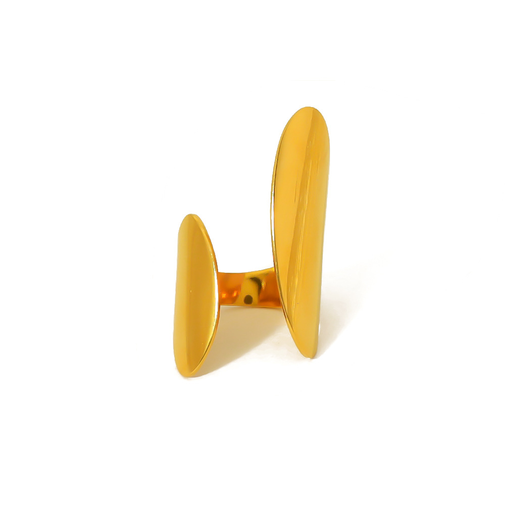 Europeo y americano ins transfronterizo irregular geométrico anillo abierto chapado 14K oro real de acero de titanio no se desvanece anillo de borde ancho hembra