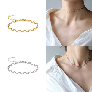 XL596 bracelet necklace wave metal simple line INS wind neck chain choker bubble suit titanium steel