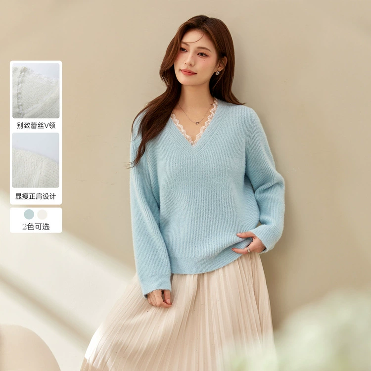 [С кружевным краем V-образный темперамент элегантный дикий тощий свитер] Толстый мм весенний новый