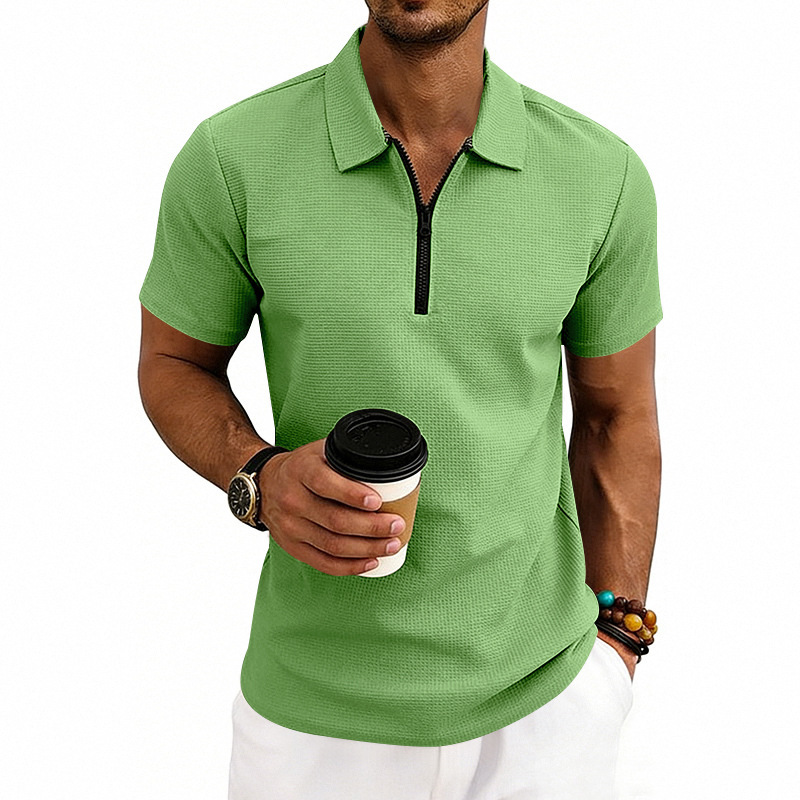 Herren Polohemd Waffelstrick Kurzarm Freizeit Sommer Shirt_voghion.com