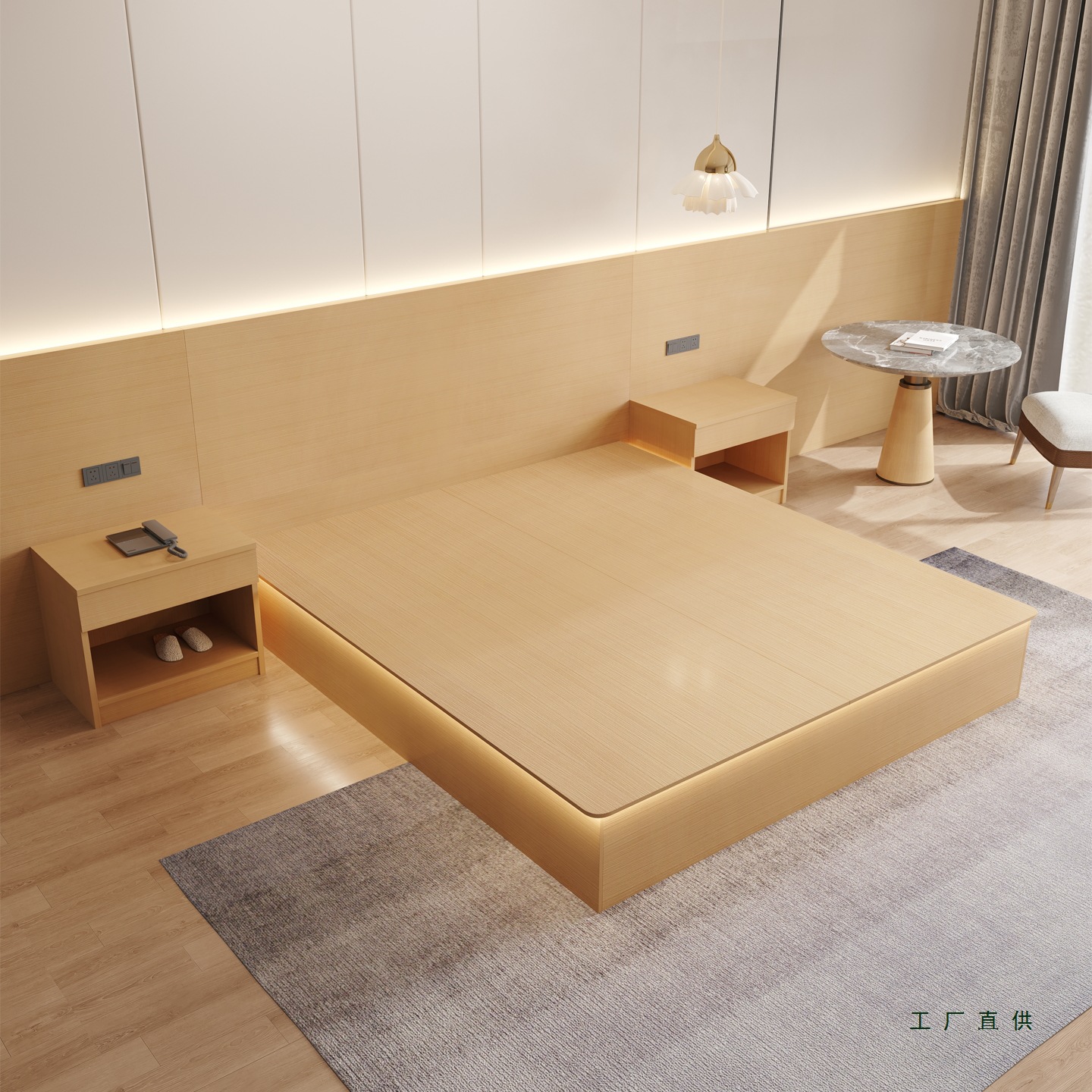 Hotel Furniture Standard Room Full Set for B&B Apartments, Simple Modern Rental Bed Frame for Single and Double Beds