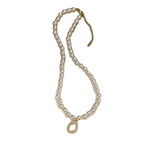 French Retro Imitation Pearl Cat's Eye Stone Necklace Fashion Gradient Design Sense Clavicle Chain Elegance Internet Celebrity Ear Stud Set 