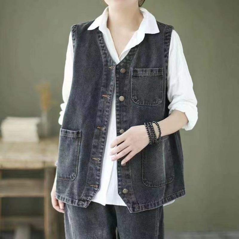 Single-breasted Denim waistcoat women's loose-fitting 2025 spring and summer plus size waistcoat waistcoat waistcoat trendy