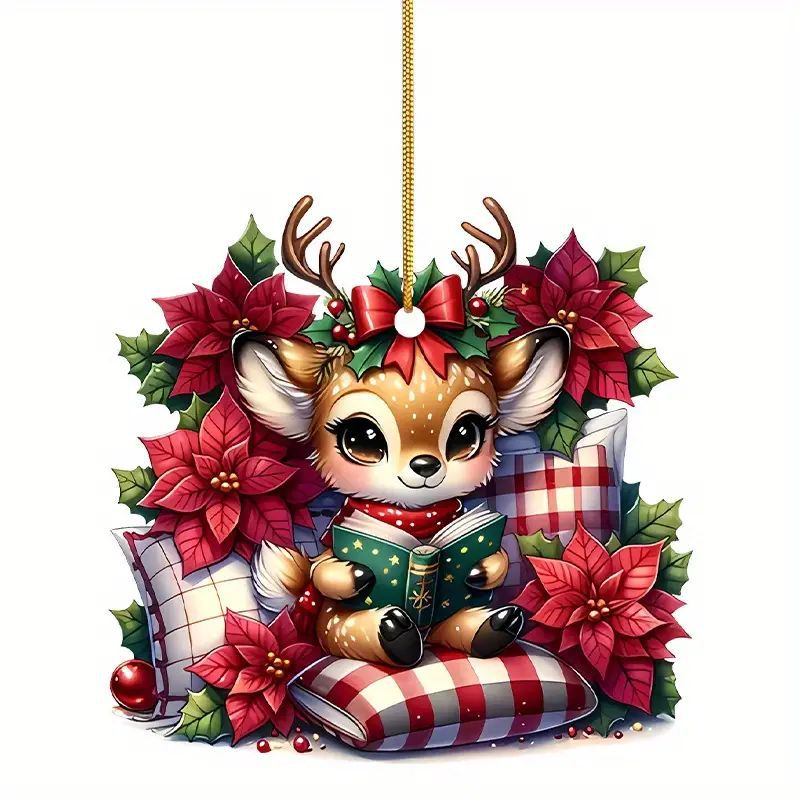 Nuevos productos de Navidad encantador ciervo decoración de vacaciones colgante acrílico plano transfronterizo automóvil colgante espejo retrovisor interior
