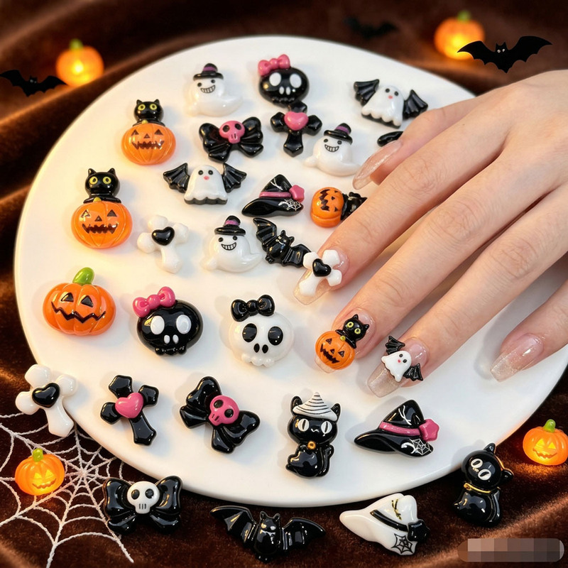 50 Halloween dark-themed nail accessories pumpkin ghost bat 3D nail rhinestones DIY nail decorations 50 Halloween dark-themed nail accessories pumpkin ghost bat 3D nail rhinestones DIY nail decorations
