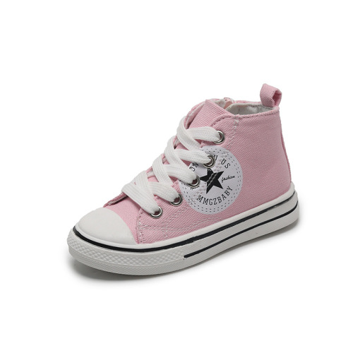 High-top canvas shoes for boys and girls, Korean style fashionable casual canvas shoes, student shoes, round toe side zipper sneakers, sports shoes