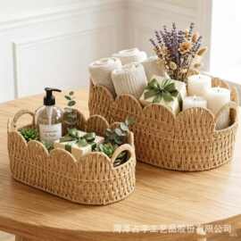 纸绳编织花边收纳篮水果零食储物筐化妆品储物篮酒店纸巾毛巾篮
