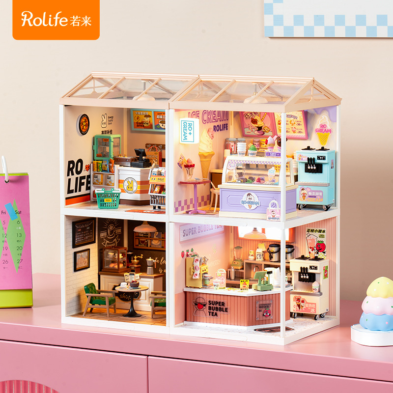 Rollife Ruo Lai Super World bloques de rompecabezas ensamblados modelo de juguete helado bricolaje cabaña regalo de cumpleaños