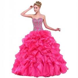 轻奢亚马逊速卖通抹胸缝珠齐地蓬蓬舞裙森系荷叶边新娘婚纱礼服