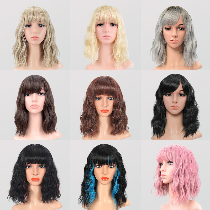 Wig European and American Halloween new cos neat bangs color short curly shoulder-length wig hair set manufacturers wholesale