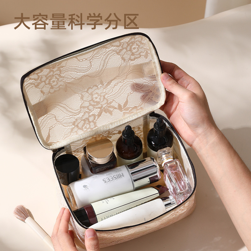 新款国风蕾丝化妆包女大容量化妆品收纳包便携式外出收纳袋高颜值|undefined