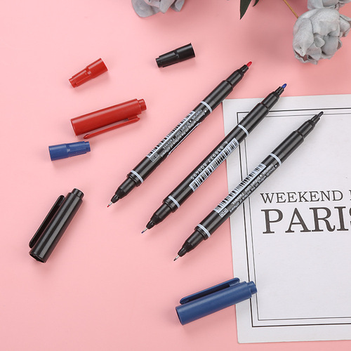 Small double-headed marker quick-drying water-based black color student painting stroke ultra-fine hook pen boxed marker pen