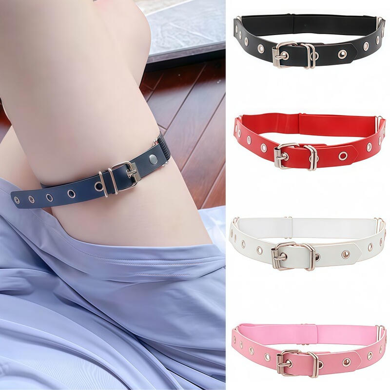 Eco-Friendly Pu Leather Japanese and Korean Fashion Harajuku Punk Style Rivet-Studded Elastic Leg Garter Belt for Nightclub