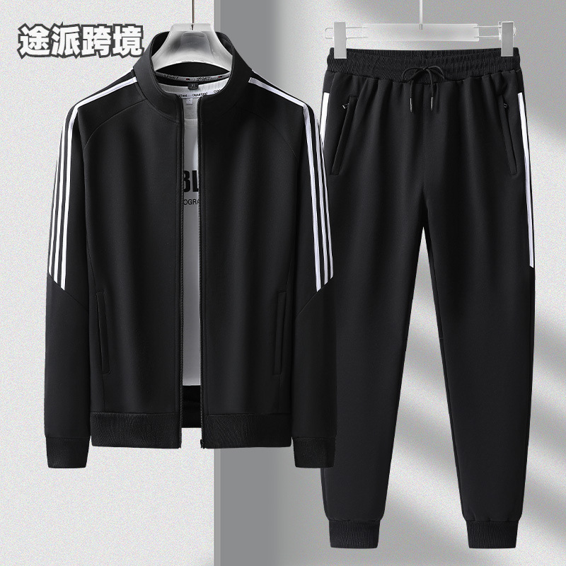New Sports Suit Men's School Uniform Live Popular Jogger Anti-Cotton Jacket Three-Stripe Casual Pants Two-Piece Set