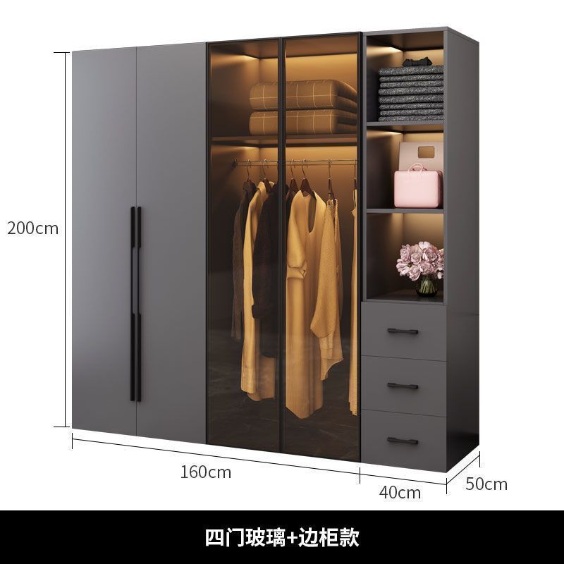 衣柜家用卧室实木现代简约简易玻璃门柜子免安装组合大衣橱|undefined