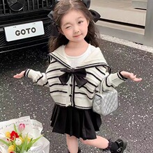 韩版洋乞学院风女宝宝洋气毛衣冬季新款女童水手服时髦气质款条纹