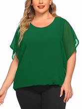 Plus Size Women Chiffon Blouse Batwing Sleeve Tops Scoop�羳