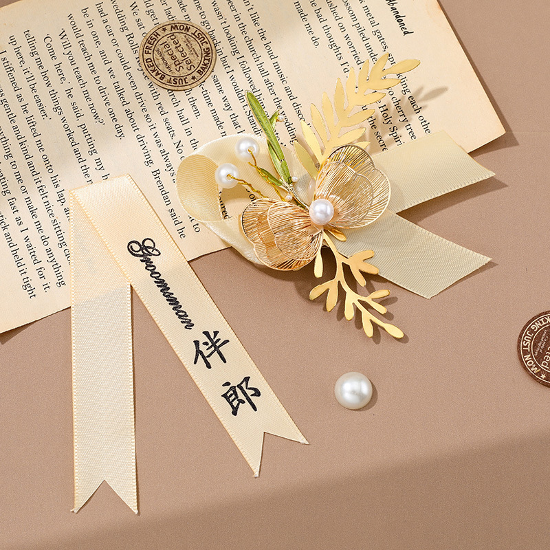 家族の結婚式、新郎新婦、両親、VIPウェルカムブートニア、ブライズメイドの高級ブローチのウェディングコサージュフルセット|undefined